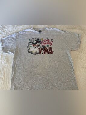 Gildan Light Gray Kids Christmas Santa 'Y'All' Graphic Tee